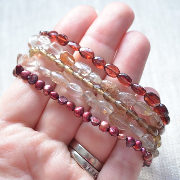 Multi Strand Bracelet with Garnets and Quartz - Handmade - Picture 7 of 10